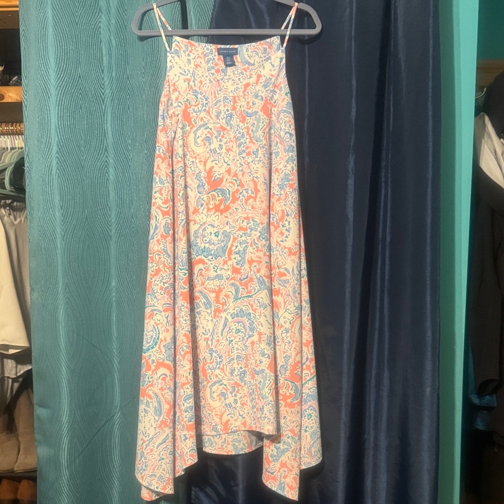 Chic High Low Paisley Dress in Coral and Blue